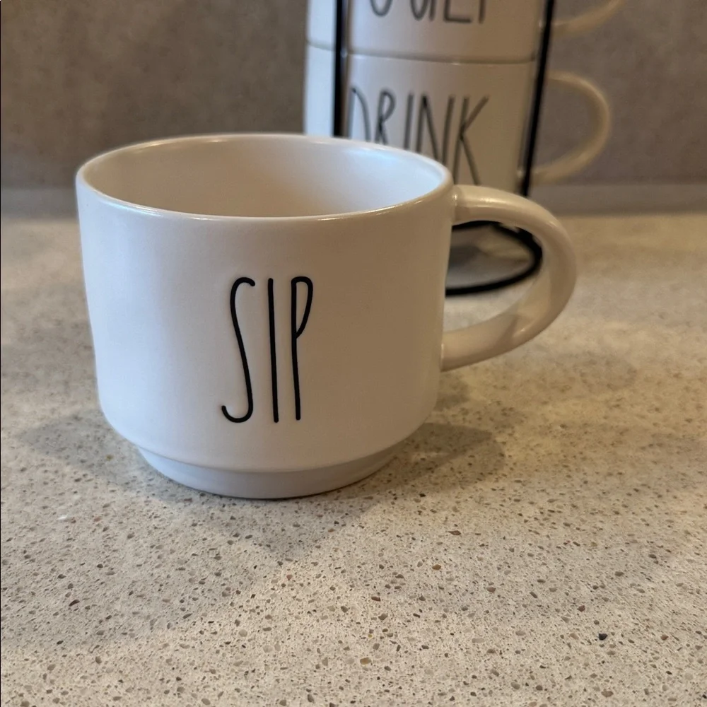 Rae Dunn Stackable White Mug Set with Stand - Picture 2 of 8